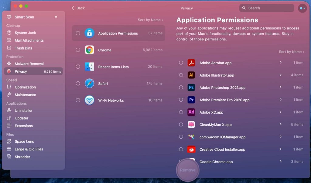 Image showing the Application Permissions page